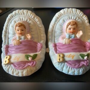 Enesco Growing Up Birthday Girl Figurine Brunette Baby in a Cradle